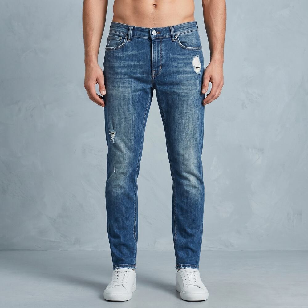 AllSaints Men's Zig Jeans Distressed Blue Slim Fit Denim Size W30